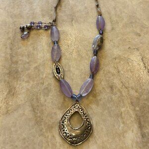 Silpada Sterling Silver Amethyst & Pearl Silk Cord Necklace